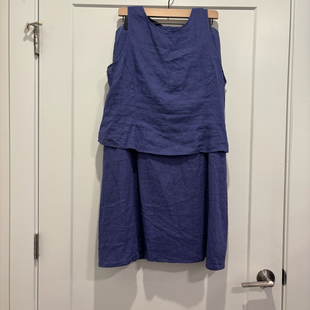 Rachel Zoe Womens XL Blue 100% Linen 2 Piece Set Smocked Top Midi Skirt NWT